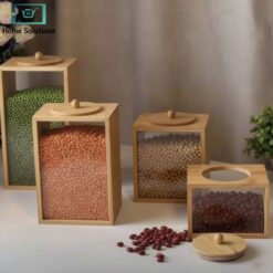 Premium Bamboo Glass Airtight Food Storage Jars Kitchen Pantry Organizers 3 - Home Solutions