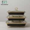 Black ceramic chafing dish set with gold metal stand