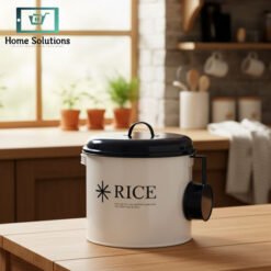 Premium metal rice storage container with airtight lid and measuring cup
