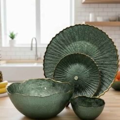 Alternative view of Cake Serving Set – Luxury Round Textured 14-Piece - Green