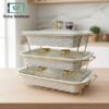 White ceramic chafing dish set with gold metal stand