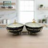 Black twin chafing dish ceramic with gold stand