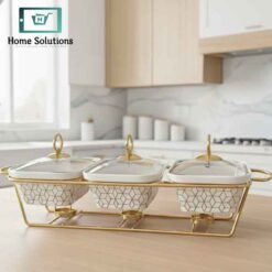 9" Triple Rectangular White Chafing Dish