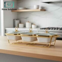 9" Triple Rect white Chafing Dish