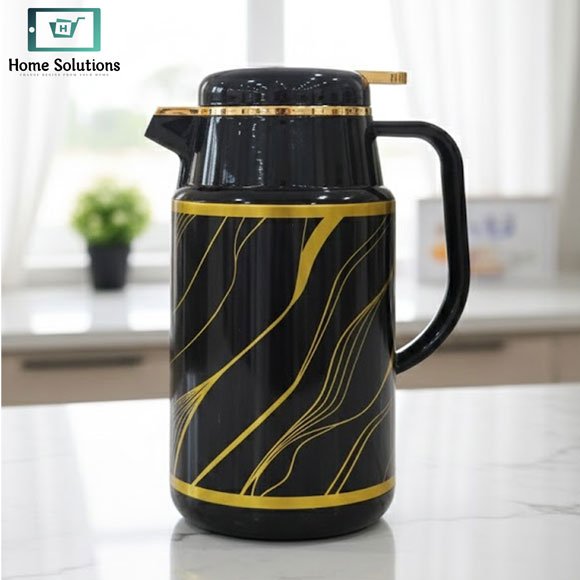 Vacuum Flask 1L – Insulated Thermos Jug 3 Black and gold 1 litre insulated vacuum flask jug on kitchen countertop