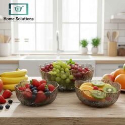 Alternative view of Luxury Ripple Design Glass Bowl Set – 7-Piece Fruit Serving Set - Smoke