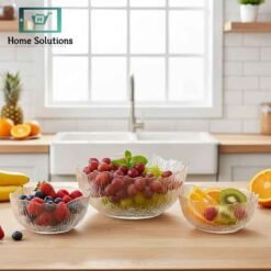 Alternative view of Luxury Ripple Design Glass Bowl Set – 7-Piece Fruit Serving Set -Crystal