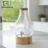 Elegant Textured Glass Beverage Dispenser with Wooden Base and Cork Lid