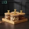 4 Pcs Gold Bear Glass Jar Set with Wooden Tray