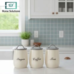 Alternative view of Metal Jar Coffee Tea Sugar Set – 3 Pieces (Gray Lid)