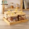4 Pcs Butterfly Glass Jar Set with Wooden Tray