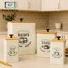 Tea Coffee Sugar Biscuits Metal Jar Set with Wooden Lids