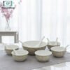 14-piece marbled ceramic soup bowl set with golden rim bowls and spoons
