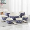 14-piece marbled ceramic soup bowl set with golden rim bowls and spoons
