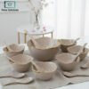 Luxury 14-piece ceramic soup set with gold trim bowls and spoons