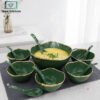Luxury 14-piece ceramic soup set with gold trim bowls and spoons