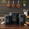 Black Metal Potato Onion Garlic Storage Canister Set – 3 Pieces