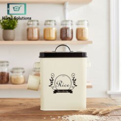 Premium metal rice storage container with airtight lid and measuring cup
