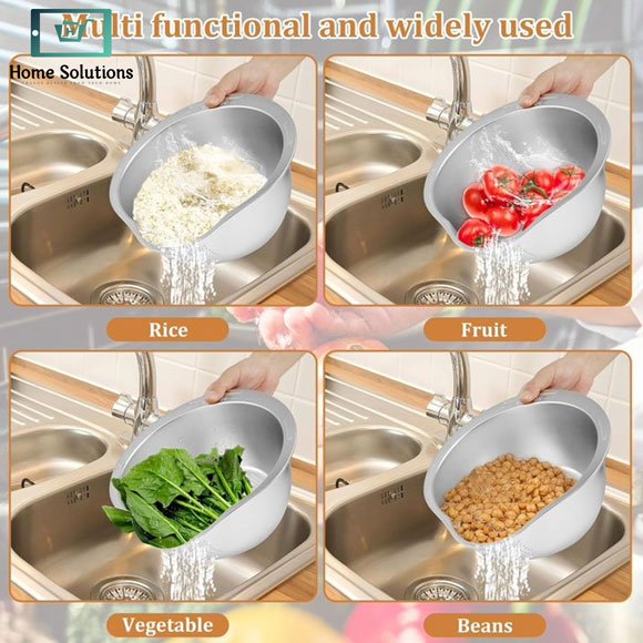 Rice Strainer & Colander Bowl with Side Drainer – Stainless Steel Rice Washer 5 Rice Strainer & Colander Bowl with Side Drainer – Stainless Steel Rice Washer - Image 3