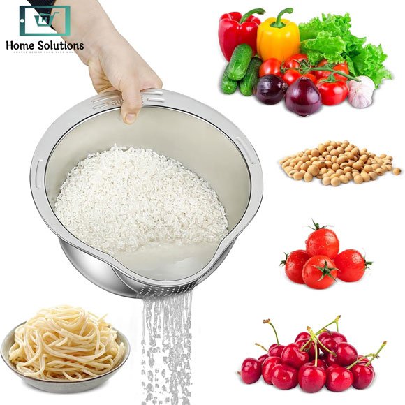 Rice Strainer & Colander Bowl with Side Drainer – Stainless Steel Rice Washer 4 Rice Strainer & Colander Bowl with Side Drainer – Stainless Steel Rice Washer - Image 2