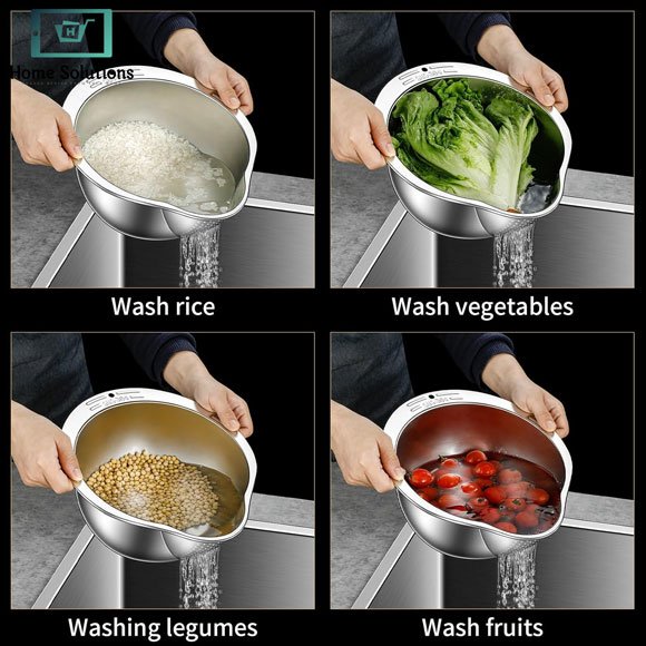 Rice Strainer & Colander Bowl with Side Drainer – Stainless Steel Rice Washer 7 Rice Strainer & Colander Bowl with Side Drainer – Stainless Steel Rice Washer - Image 5