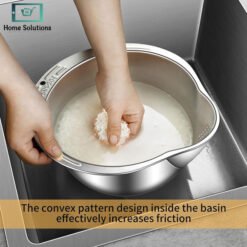 Rice Strainer & Colander Bowl with Side Drainer – Stainless Steel Rice Washer 13 rice washer 6 - Home Solutions
