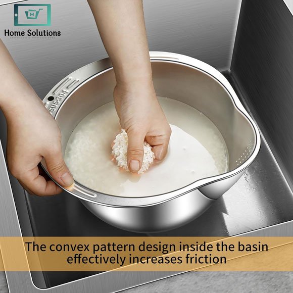 Rice Strainer & Colander Bowl with Side Drainer – Stainless Steel Rice Washer 8 Rice Strainer & Colander Bowl with Side Drainer – Stainless Steel Rice Washer - Image 6