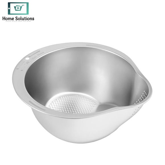 Rice Strainer & Colander Bowl with Side Drainer – Stainless Steel Rice Washer 3 Stainless steel rice strainer and colander bowl with side drainer