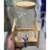 Glass beverage dispenser with wooden base
