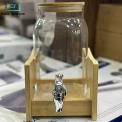 Alternative view of Glass Beverage Dispenser with Wooden Base