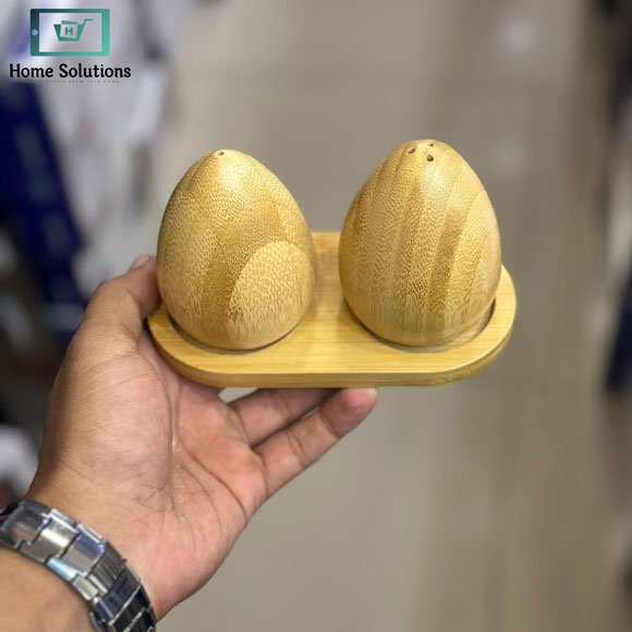 Bamboo Egg Model Salt & Pepper Shaker 3 Bamboo egg-shaped salt & pepper shaker made from natural wood
