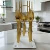 24-piece golden cutlery set stainless steel with stand