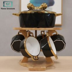 Alternative view of Premium 16-Piece Ceramic Soup Set with Wooden Stand – Black & Gold