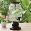 Barrel Glass Beverage Dispenser with Black Metal Stand and Tap