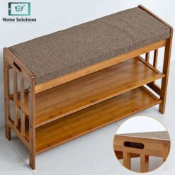 Alternative view of Wooden Shoe Rack 3 Layer with Cushion Seat – Brown