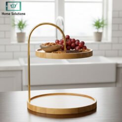 Alternative view of Bamboo Serving Stand 2-Tier with Gold Metal Handle