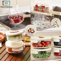 3-in-1 Fruit Drainer Basket Strainer with Foldable Handle