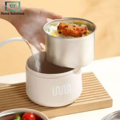 Mauve Stainless Steel 2 Layer Lunch Box with Foldable Handle Spoon 2 - Home Solutions