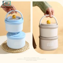 Mauve Stainless Steel 2 Layer Lunch Box with Foldable Handle Spoon 3 - Home Solutions