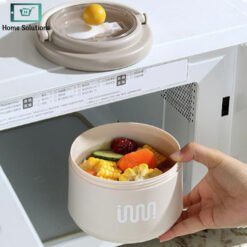 Mauve Stainless Steel 2 Layer Lunch Box with Foldable Handle Spoon 7 - Home Solutions