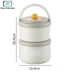 Mauve Stainless Steel 2 Layer Lunch Box with Foldable Handle Spoon 8 - Home Solutions