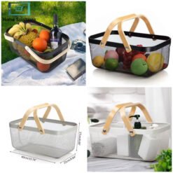 Alternative view of Rectangle Mesh Metal Storage Fruit Basket With Wooden Handle