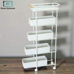 Alternative view of Storage Trolley Multi-Purpose Organizer 5 Tier Rolling Cart with Wheels - White