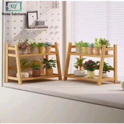 Alternative view of Premium Bamboo Wooden 2-Tier Indoor Plant & Flower Pot Stand
