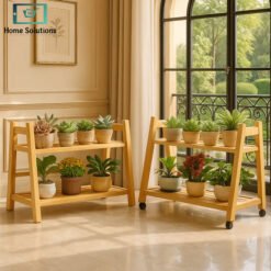 Two-tier bamboo wooden Indoor Plant & Flower Pot Stand