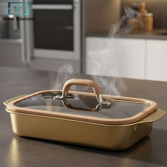 Golden Rectangular Food Warmer – Premium Chafing Dish for Serving & Buffet Heating 2 “Golden rectangular chafing dish food warmer for buffet and party food serving”