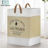 Multi-functional foldable linen fabric laundry basket 50×32×32cm round design