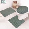 3-piece bathroom mat set with a soft bath mat, contour rug, and toilet lid cover in matching design, non-slip and absorbent for everyday bathroom use.
