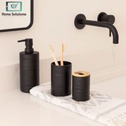 Alternative view of Modern Black 6Pcs Bathroom Accessories Set with Bamboo Accents