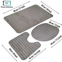 Alternative view of 3-Piece Bath Mat Set – Soft Anti-Slip Bath & Toilet Rugs - Striped Design